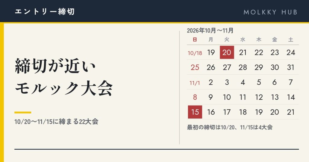 10月20日と11月15日に赤い印を付けた10月〜11月のカレンダー