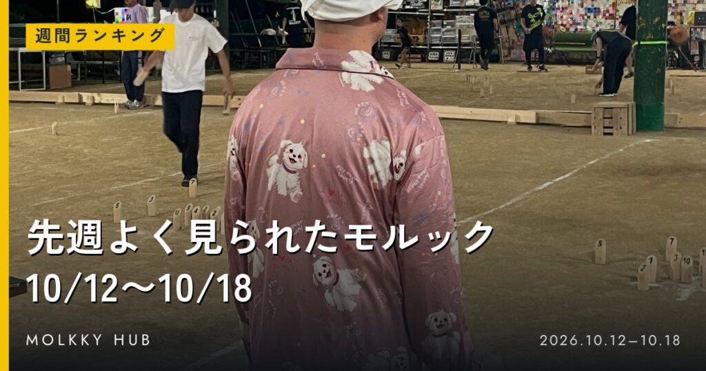 先週よく見られたモルック 10/12〜10/18